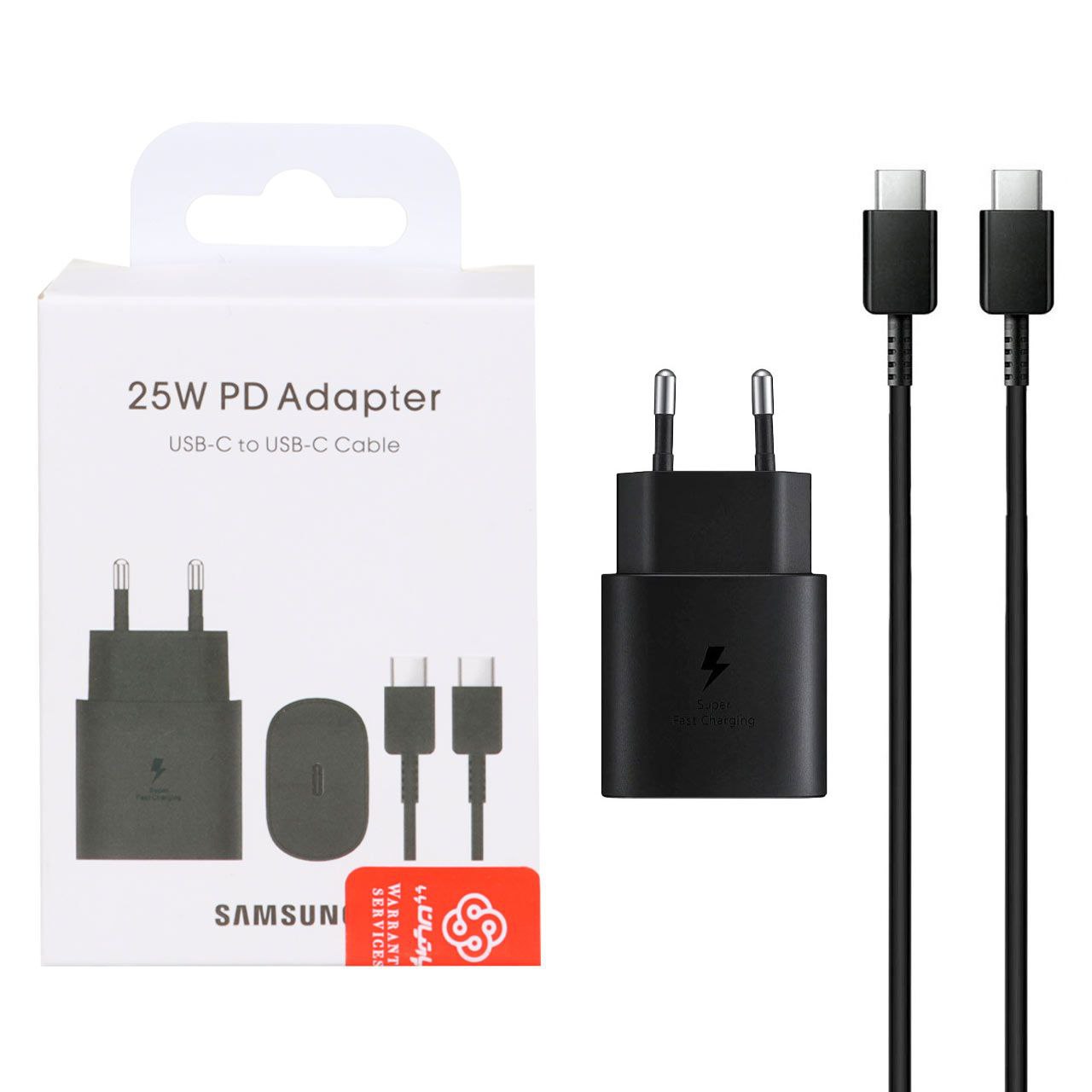  شارژر دیواری فست سامسونگ 25 وات مدل EP-TA800 + کابل تایپ سی Wall Charger Samsung 25W Super Fast Charging | Type-C to Type-C