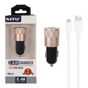 شارژر فندکی فست دو پورت NITU مدل CC805 به همراه کابل شارژ اندروید – مشکی طلایی